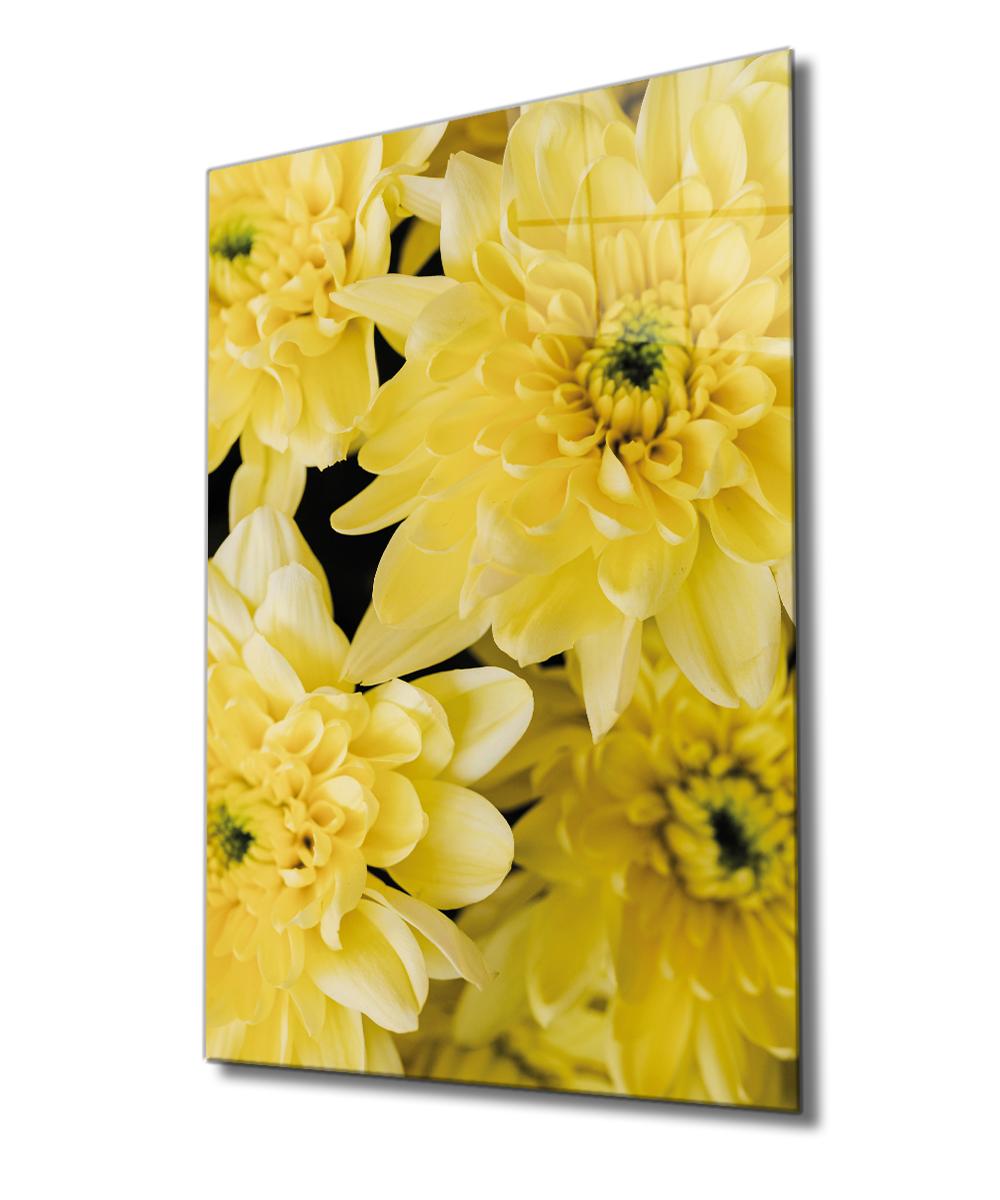 Sarı Çiçek Cam Tablo  4mm Dayanıklı Temperli Cam, Yellow Glass Wall Decor