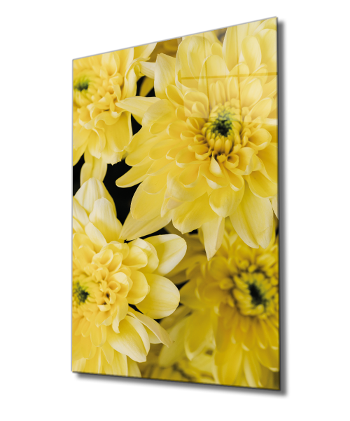 Sarı Çiçek Cam Tablo  4mm Dayanıklı Temperli Cam, Yellow Glass Wall Decor