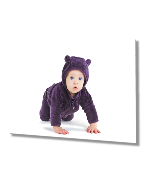 Mor Kıyafetli Bebek Cam Tablo  4mm Dayanıklı Temperli Cam Purple Dressed Baby Glass Table 4mm Durable Tempered Glass