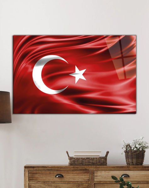 Kırmızı Dalgalı  Türk Bayrağı Cam Tablo Red Wavy Turkish Flag Glass Painting