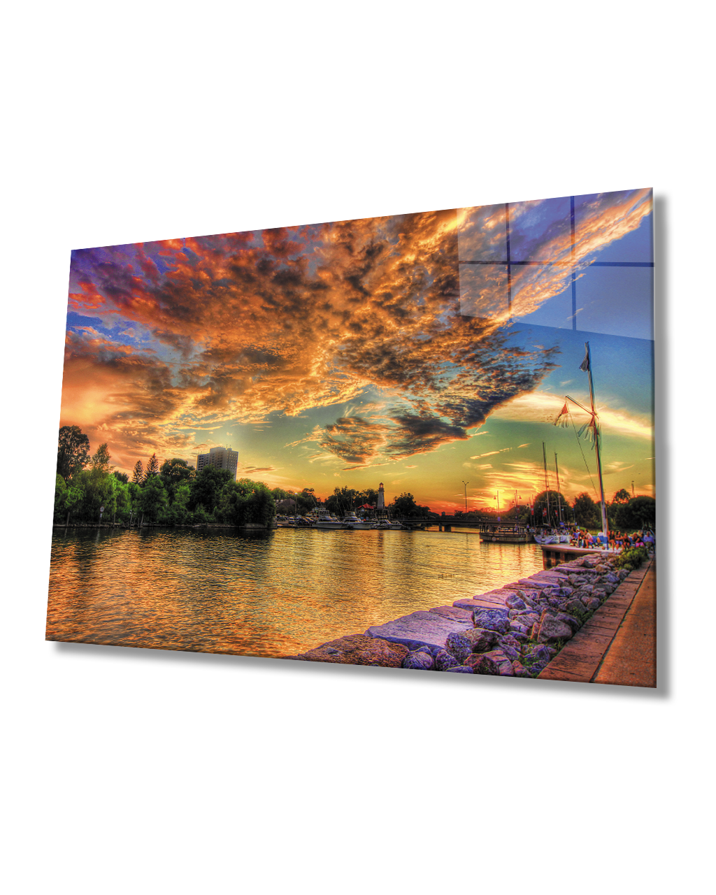 Gün Batımında Şehir Manzarası Cam Tablo City View At Sunset Glass Painting 4mm Durable Tempered Glass4mm Dayanıklı Temperli Cam