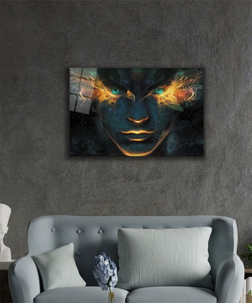 Metafizik Kadın Kartal Göz Cam Tablo  4mm Dayanıklı Temperli Cam, Metaphysical Female Eagle Eye Glass Wall Art