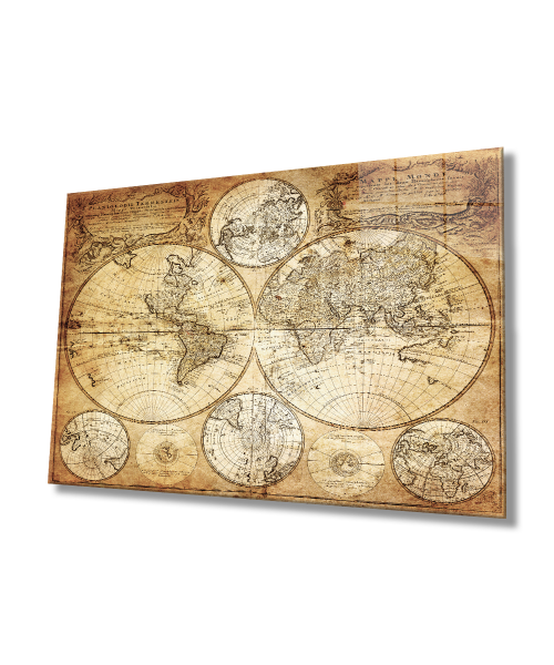 Eski Dünya Haritası 4mm Dayanıklı Cam Tablo Temperli Cam, Old World Map