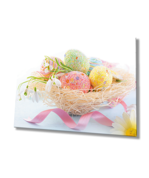 Renkli Yumurtalar Paskalya Cam Tablo  4mm Dayanıklı Temperli Cam Colored Eggs Easter Glass Wall Art