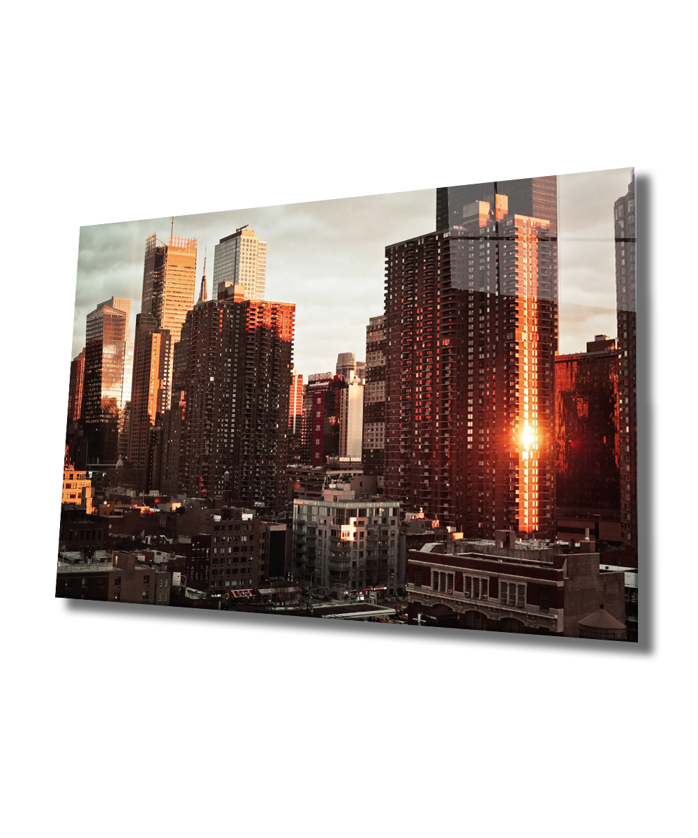 New York Şehir Cam Tablo  4mm Dayanıklı Temperli Cam, New York City View Glass Wall Decor