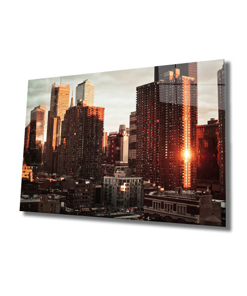 New York Şehir Cam Tablo  4mm Dayanıklı Temperli Cam, New York City View Glass Wall Decor