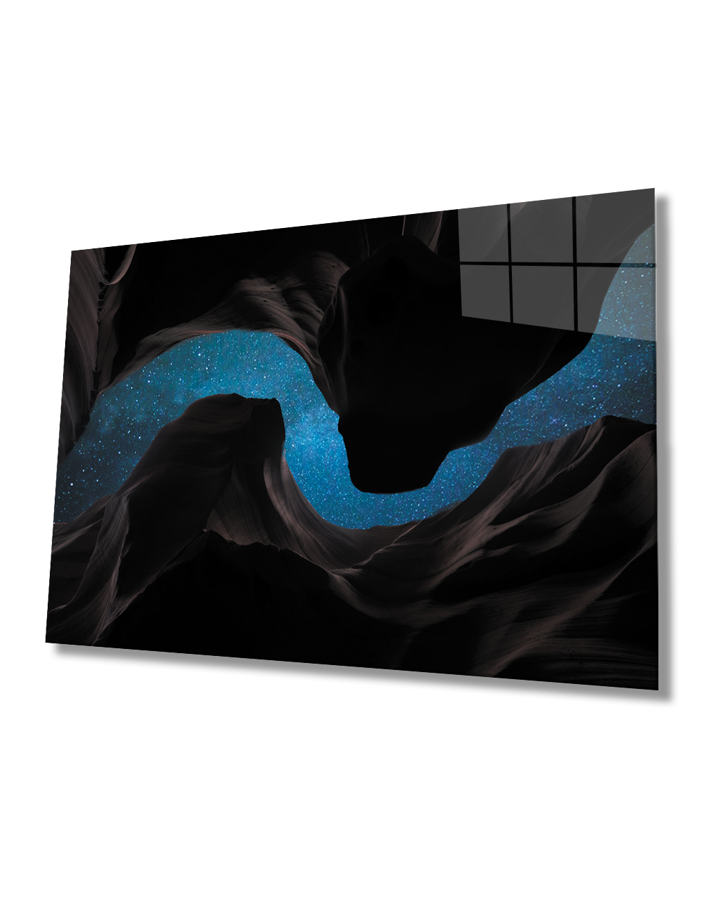 Siyah Mavi Geometrik Tablo 4mm Dayanıklı Temperli Cam Black Blue Geometric Building Glass Painting