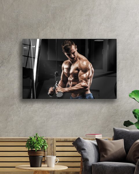 Spor Fitnes Cam Tablo  4mm Dayanıklı Temperli Cam Sports Fitness Glass Wall Art