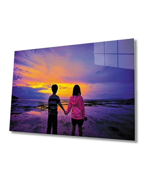 Gün Batımı Manzarasında Çocuklar Cam Tablo  4mm Dayanıklı Temperli Cam Kids Glass Table 4mm Durable Tempered Glass In Sunset Landscape