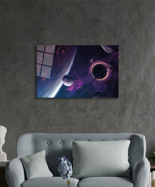 Evren Uzay Cam Tablo  4mm Dayanıklı Temperli Cam, Universe  Glass Wall Art