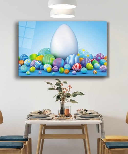 Renkli Yumurtalar Paskalya  Cam Tablo  4mm Dayanıklı Temperli Cam Colored Eggs Easter