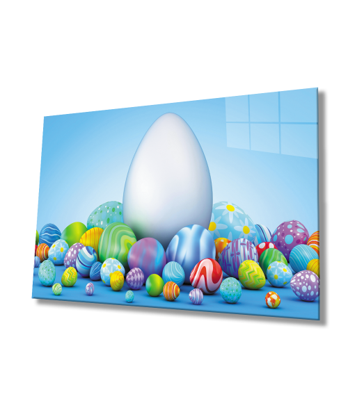 Renkli Yumurtalar Paskalya  Cam Tablo  4mm Dayanıklı Temperli Cam Colored Eggs Easter