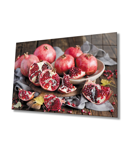 Nar Cam Tablo  4mm Dayanıklı Temperli Cam, Pomegranate Glass Art