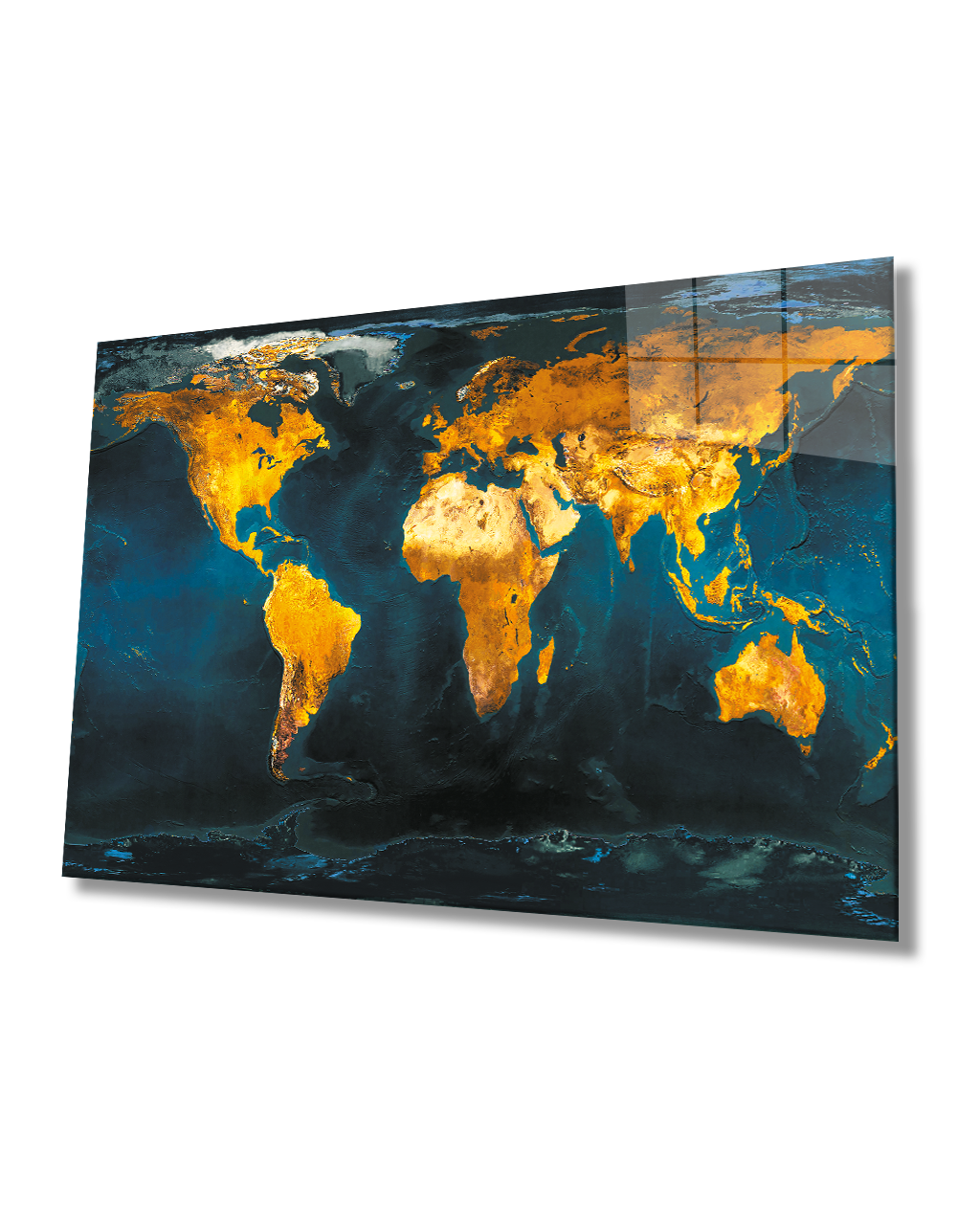 Dünya Haritası Cam Tablo 4mm Dayanalı Temperli Cam - World Map Wall Art