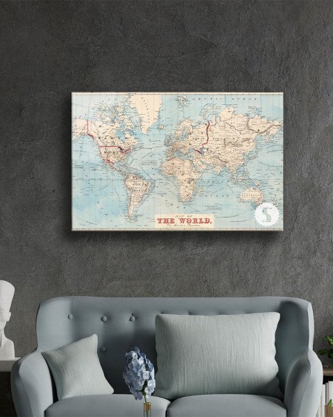 Dünya Haritası Haritası Cam Tablo 4mm Temperli Dayanaklı Cam