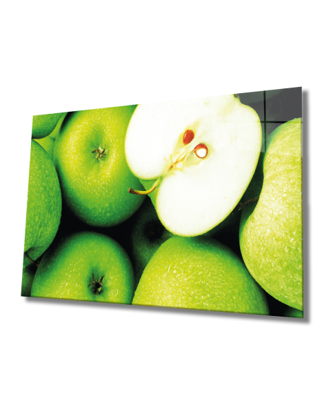 Yeşil Elma Cam Tablo  4mm Dayanıklı Temperli Cam, Green Apple Wall Decor