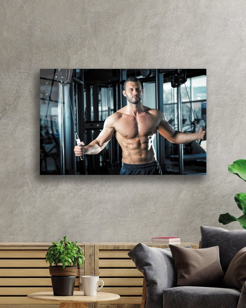 Spor Fitnes Cam Tablo  4mm Dayanıklı Temperli Cam Sports Fitness Glass Wall Art