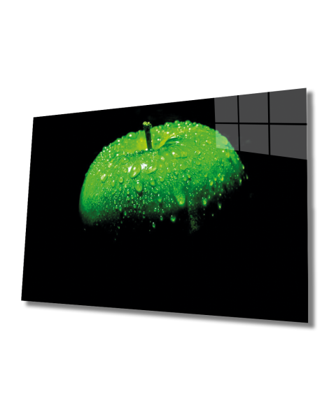 Yeşil Elma Cam Tablo  4mm Dayanıklı Temperli Cam, Green Apple Glass Wall Art