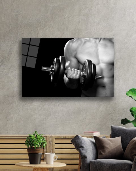 Spor Fitnes Cam Tablo  4mm Dayanıklı Temperli Cam Sports Fitness Glass Wall Art