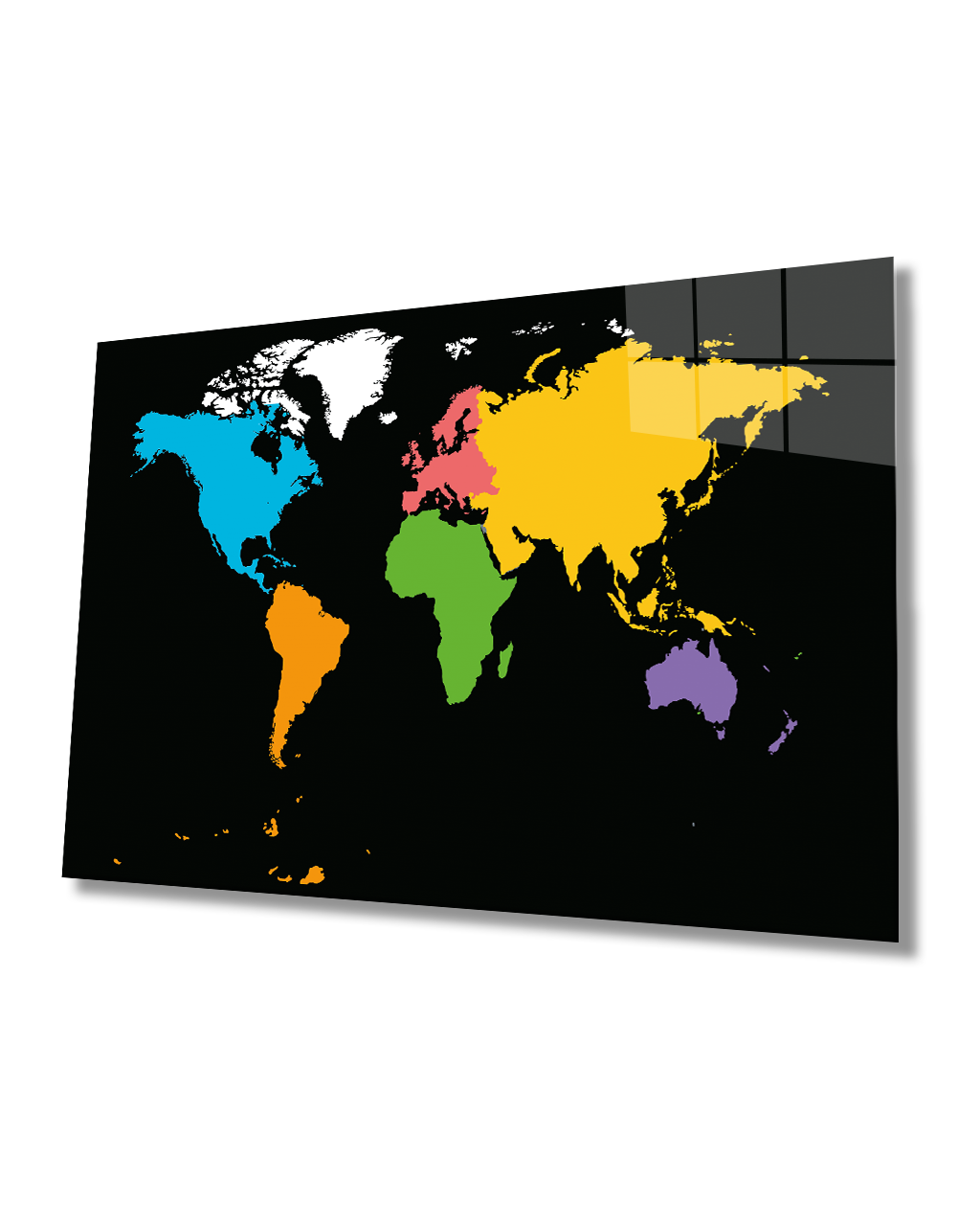 Rengarenk Dünya Haritası 4mm Dayanaklı Temperli Cam Tablo - Colorful World Map