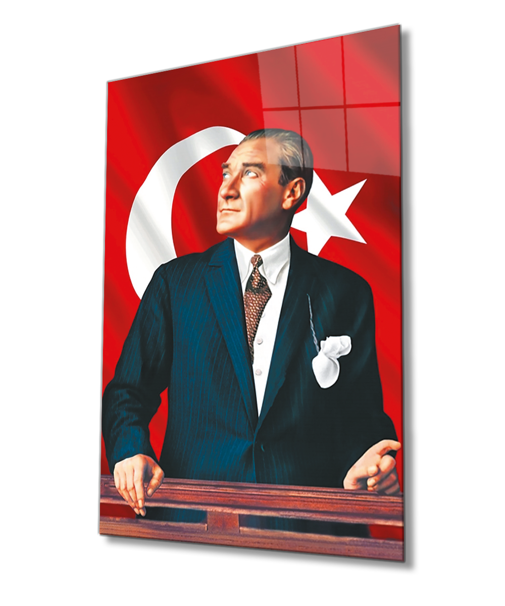 Atatürk Cam Tablo 4mm Dayanıklı Temperli Cam, Atatürk Glass Wall Art