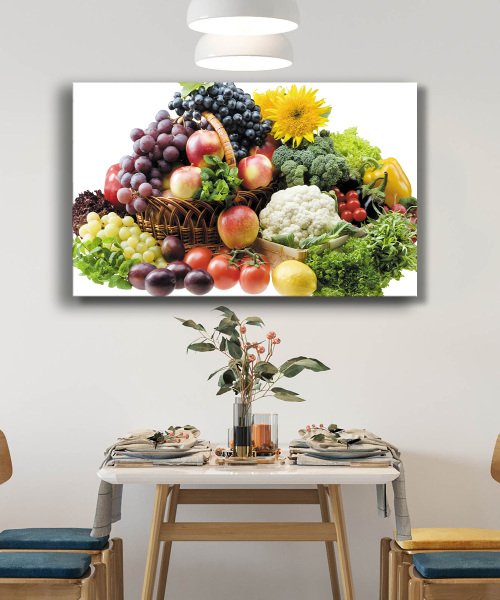 Meyve Sebze Mutfak Natürmort  Cam Tablo  4mm Dayanıklı Temperli Cam Fruit Vegetable Kitchen Still Life Glass Wall Art