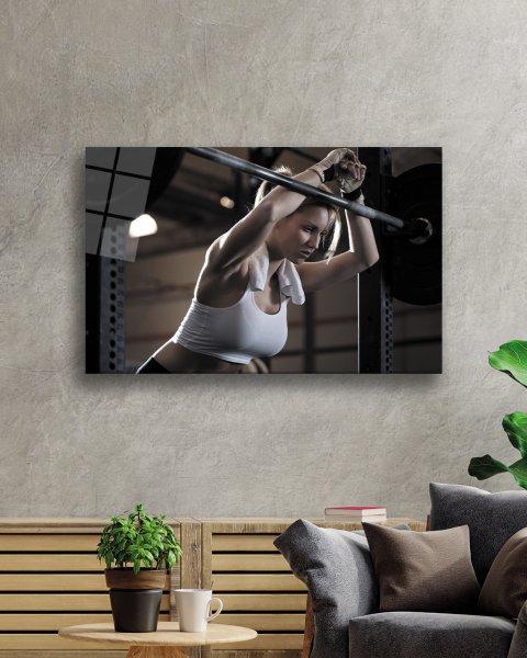 Spor Fitnes Cam Tablo  4mm Dayanıklı Temperli Cam Sports Fitness Glass Wall Art