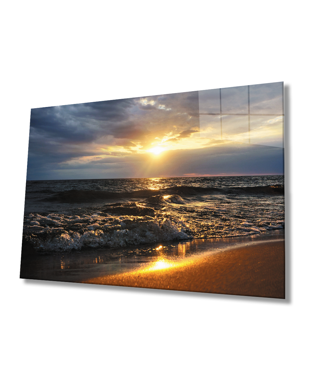 Deniz Dalga Sahil Gün Batımı Cam Tablo  4mm Dayanıklı Temperli Cam Sea Wave Beach Sunset Glass Painting 4mm Durable Tempered Glass