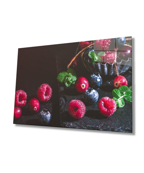 Kırmızı Mor Meyveler Cam Tablo  4mm Dayanıklı Temperli Cam Red Purple Fruits Glass Wall Art