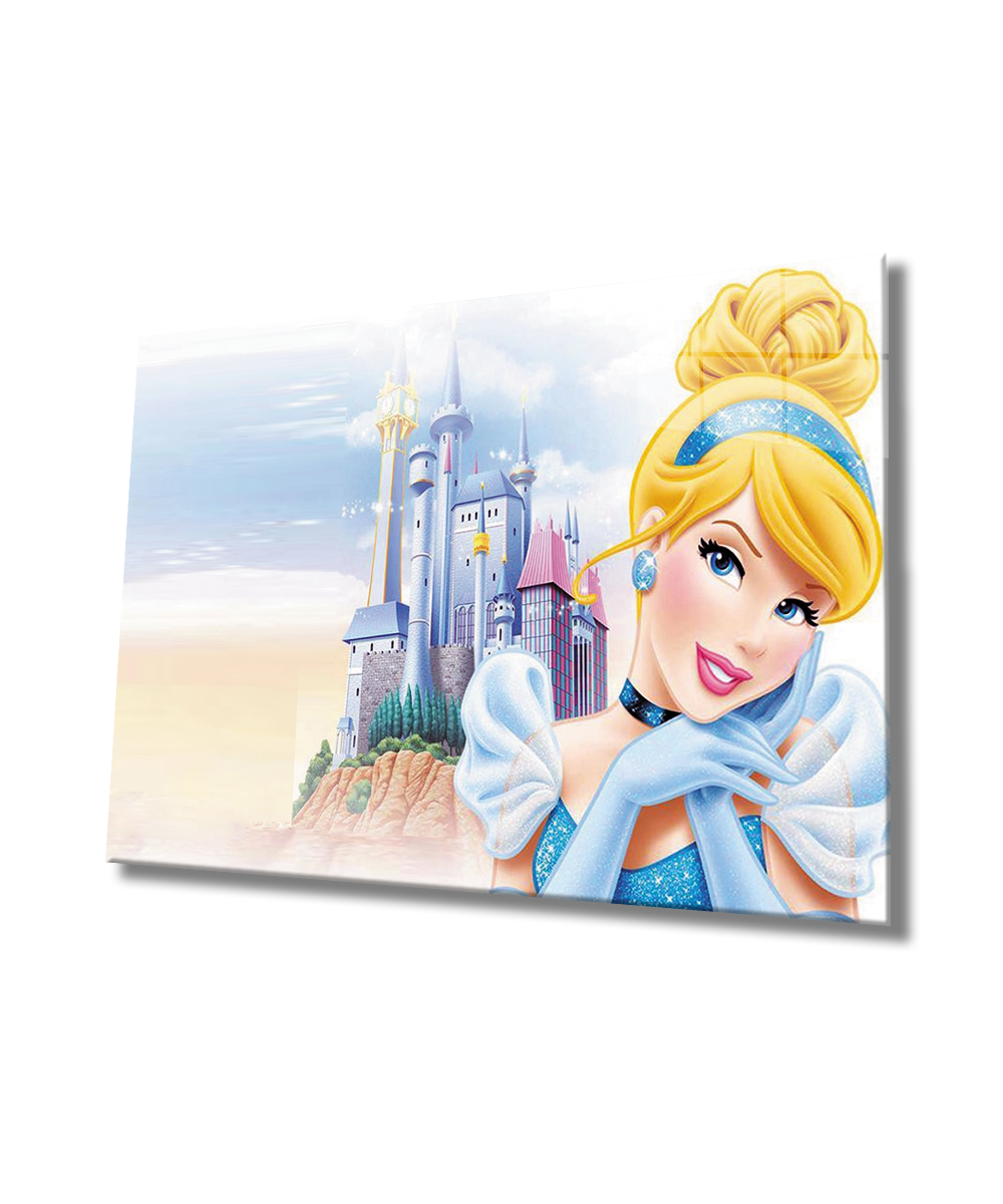 Kadınlar Sindirella Disney Cam Tablo  4mm Dayanıklı Temperli Cam,Women Cinderella Disney Glass Wall Art