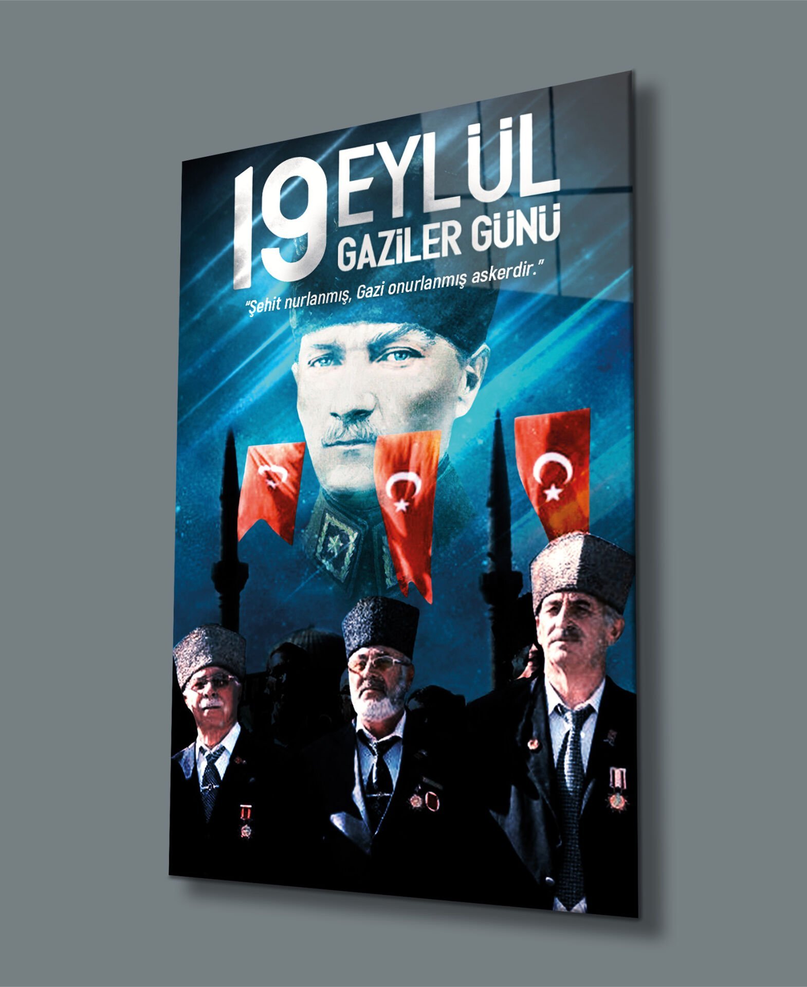 Atatürk ve Gaziler Cam Tablo  4mm Dayanıklı Temperli Cam