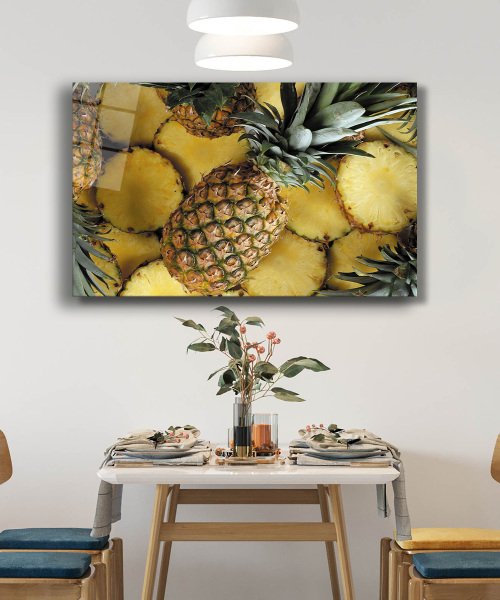 Ananas Meyve Cam Tablo  4mm Dayanıklı Temperli Cam  Pineapple Fruit Glass Wall Art