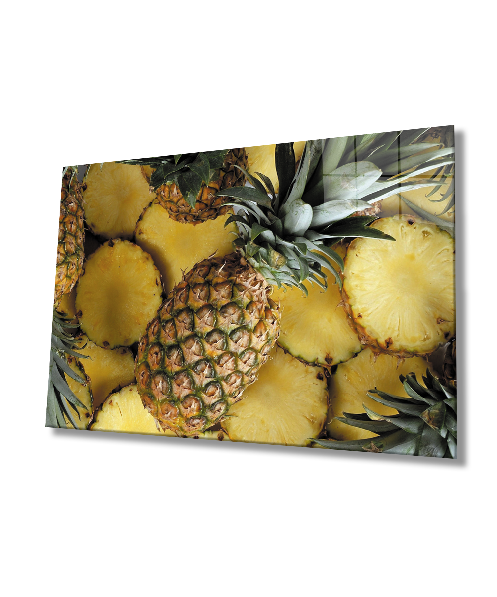 Ananas Meyve Cam Tablo  4mm Dayanıklı Temperli Cam  Pineapple Fruit Glass Wall Art