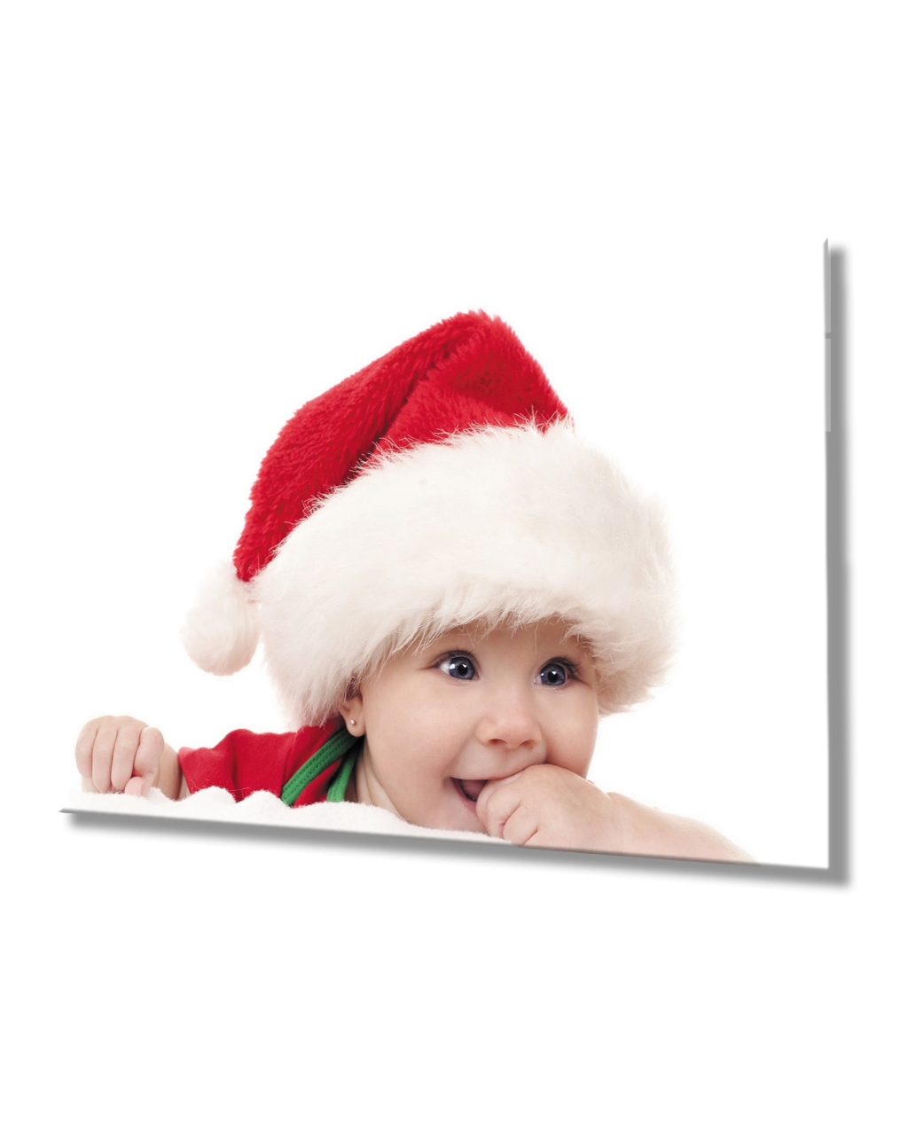 Kırmızı Noel Şapkalı Bebek Cam Tablo  4mm Dayanıklı Temperli Cam Baby Glass Table With Red Christmas Hat 4mm Durable Tempered Glass