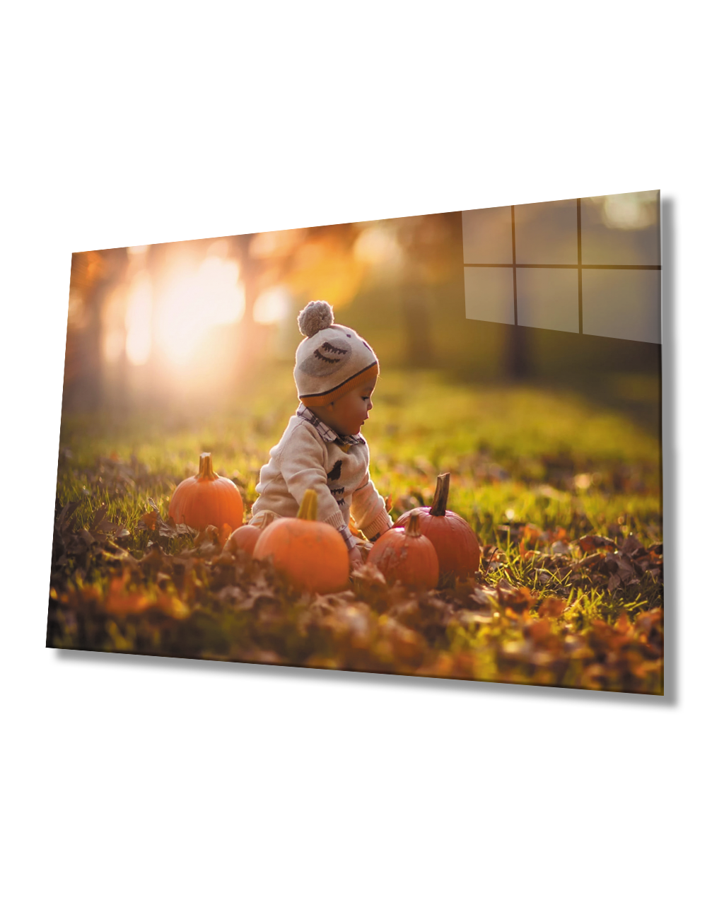 Balkabaklarıyla Bebek Cam Tablo  4mm Dayanıklı Temperli Cam Baby Glass Table With Pumpkins 4mm Durable Tempered Glass