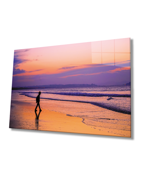 Deniz Sahil Çocuk Gün Batımı Cam Tablo  4mm Dayanıklı Temperli Cam Sea Beach Child Sunset Glass Painting 4mm Durable Tempered Glass