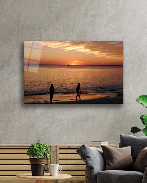 Gün Batımı Sahil Deniz Cam Tablo  4mm Dayanıklı Temperli Cam Sunset Beach Sea Glass Table 4mm Durable Tempered Glass