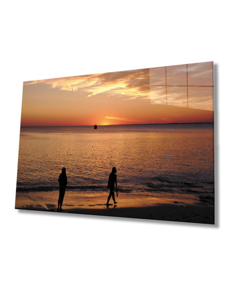 Gün Batımı Sahil Deniz Cam Tablo  4mm Dayanıklı Temperli Cam Sunset Beach Sea Glass Table 4mm Durable Tempered Glass