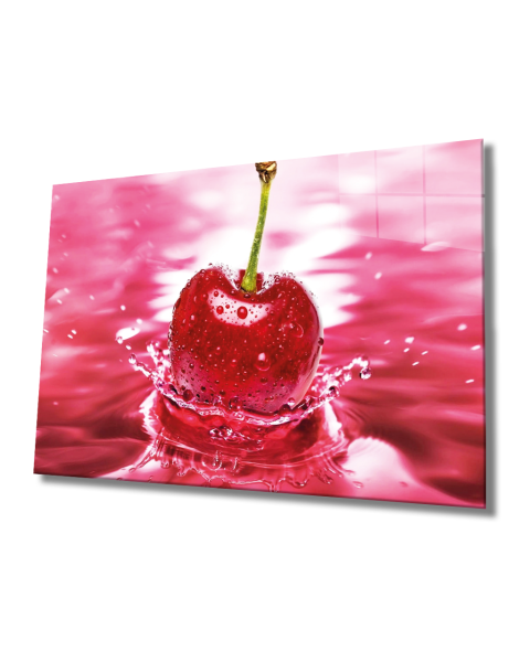 Kiraz Cam Tablo  4mm Dayanıklı Temperli Cam, Cherry Glass Wall Art