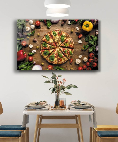 Pizza Mutfak Cam Tablo  4mm Dayanıklı Temperli Cam Pizza Kitchen Glass Wall Art