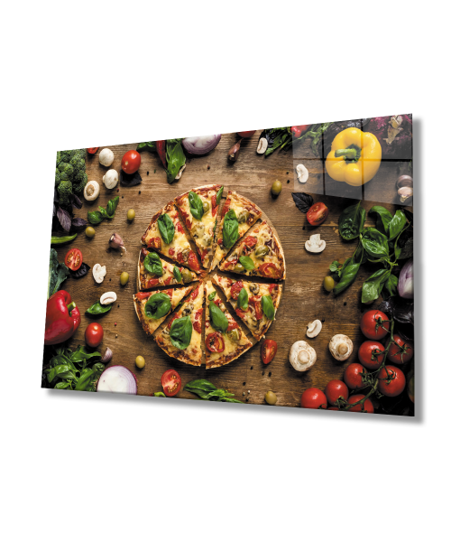 Pizza Mutfak Cam Tablo  4mm Dayanıklı Temperli Cam Pizza Kitchen Glass Wall Art