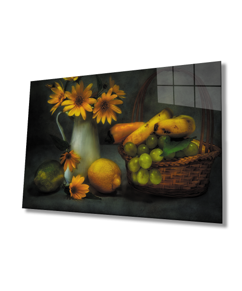 Meyve Natürmort Mutfak  Cam Tablo  4mm Dayanıklı Temperli Cam Fruit Still Life Kitchen Glass Wall Art