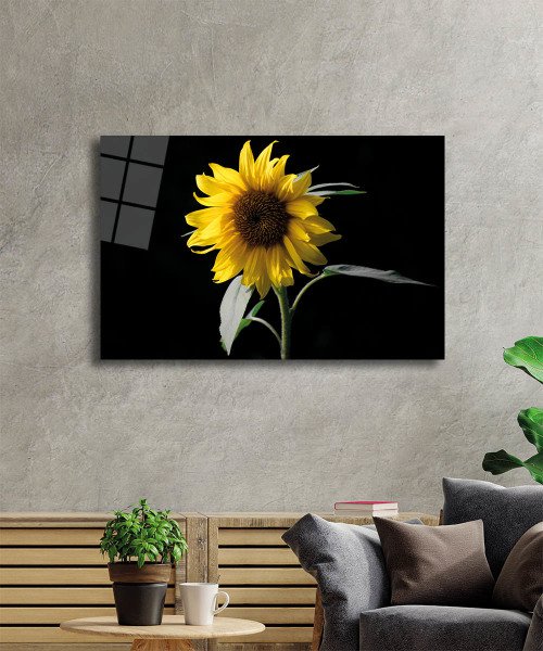 Ayçiçeği Cam Tablo  4mm Dayanıklı Temperli Cam, Sunflower Glass Wall Decor
