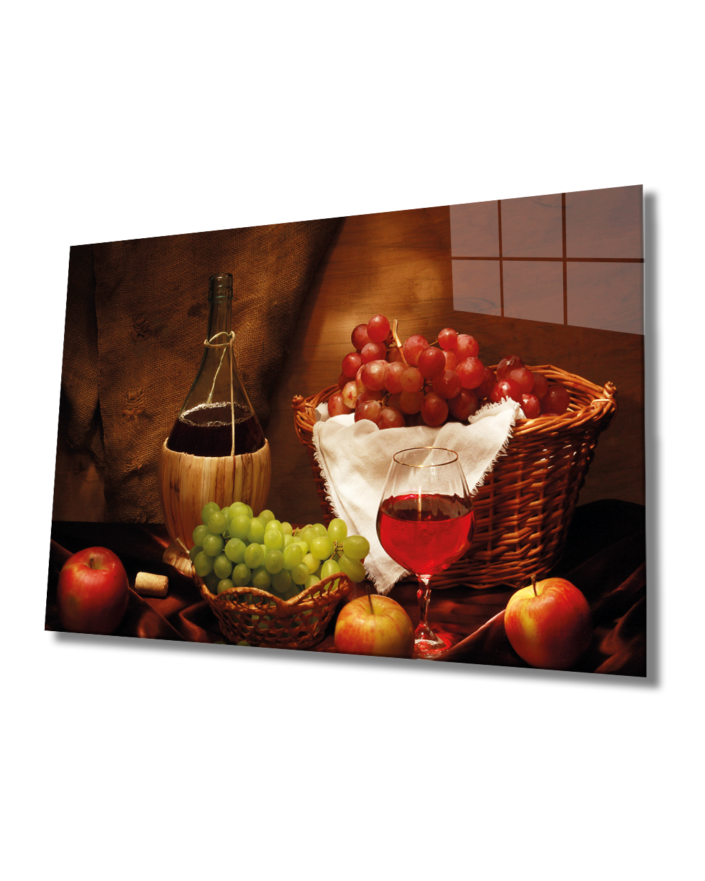 Kadeh ve Meyveler Cam Tablo  4mm Dayanıklı Temperli Cam, Wine and Fruits Glass Wall Decor