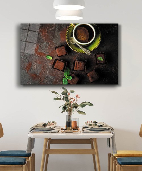 Kahve Çikolata Mutfak Cam Tablo  4mm Dayanıklı Temperli Cam Coffee Chocolate Kitchen Glass Wall Art