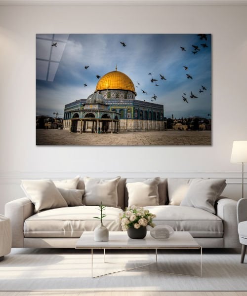 Kudüs Kubbetüs Sahra Mescidi Aksa Cam Tablo Hediyelik Büyük Tablo Ev Ofis Dekoru