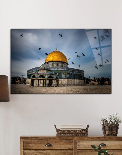 Kudüs Kubbetüs Sahra Mescidi Aksa Cam Tablo Hediyelik Büyük Tablo Ev Ofis Dekoru
