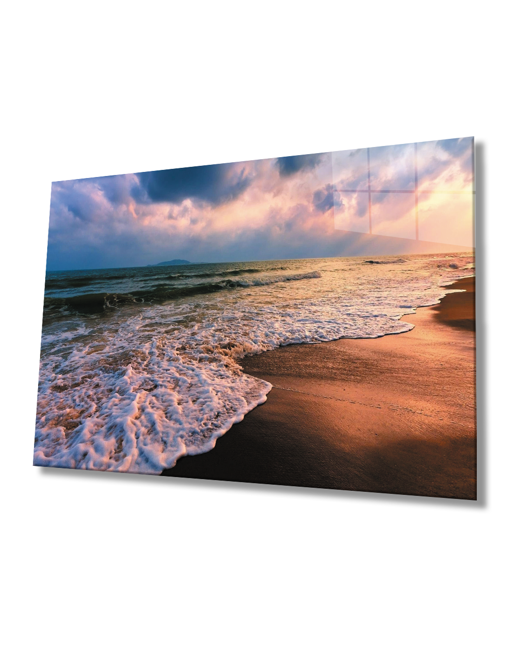 Gün Batımı Deniz Sahil Dalga Manzaralı Cam Tablo  4mm Dayanıklı Temperli Cam Sunset Sea Beach Wave View Glass Table 4mm Durable Tempered Glass