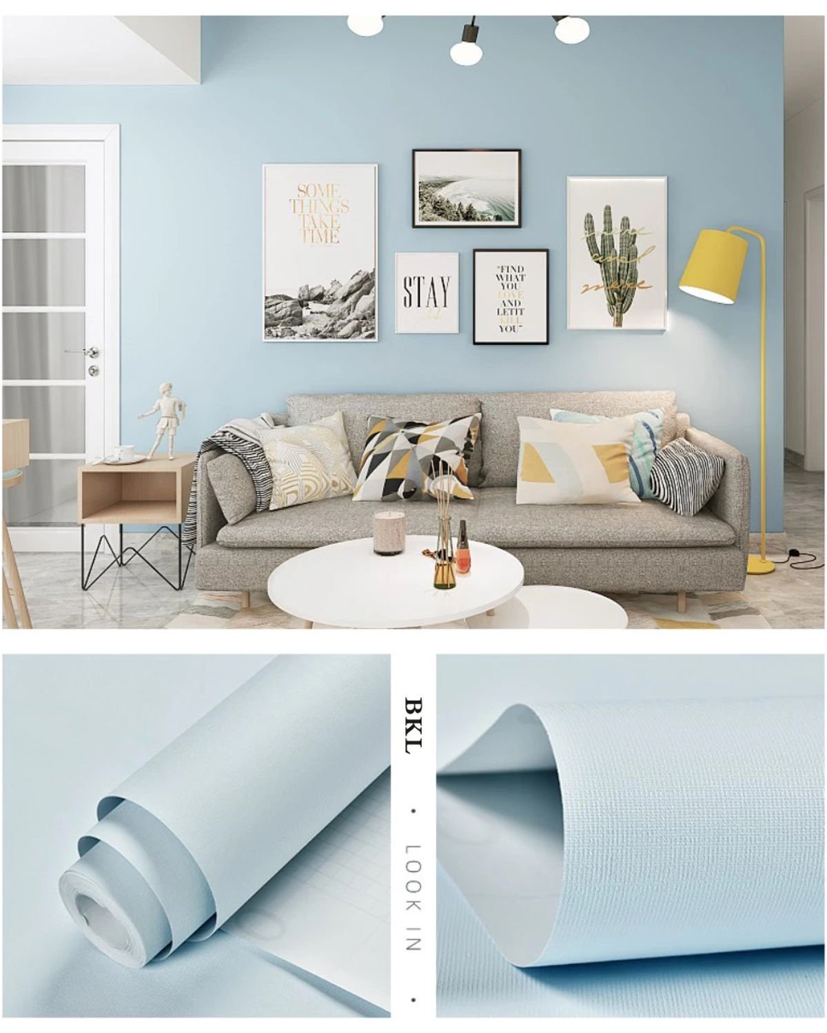 Trendpoint 60x300cm Mat Açık Mavi Kendinden Yapışkanlı Duvar Mutfak Banyo Dolap Kaplama Dekorasyon