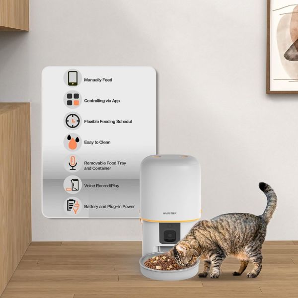 Kameralı 1080P FHD Gece Görüş Akıllı Kedi Köpek Otomatik Mama Kabı, Tuya App-Wifi Uzaktan Kontrol, Sesle Çağırma, 4Lt hazne, Metal Kase